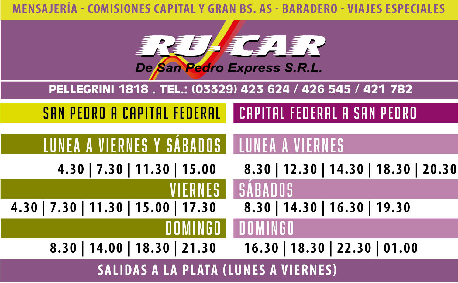Horarios transporte Ru Car